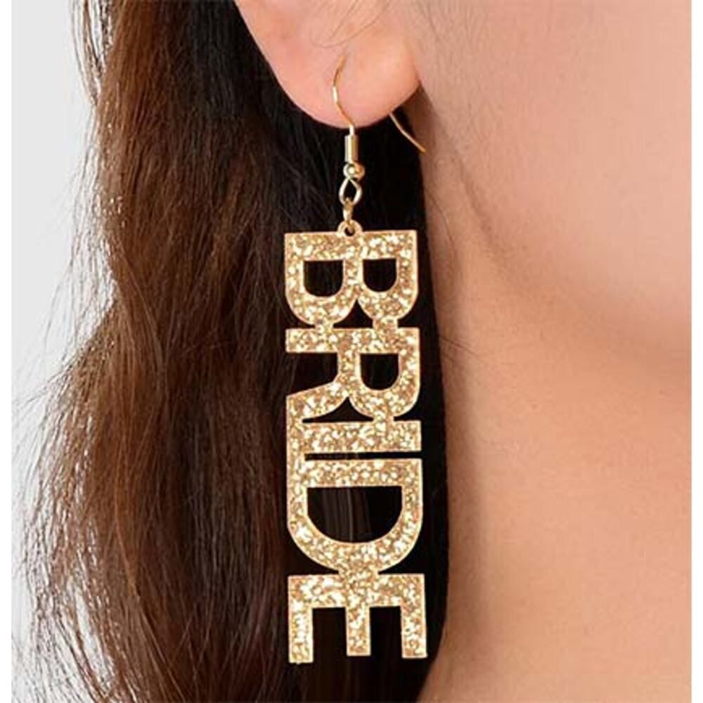 Glittery Gold Bride Earrings Acrylic